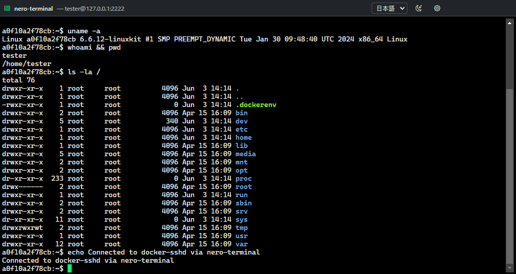 nero-terminal — SSH 接続画面