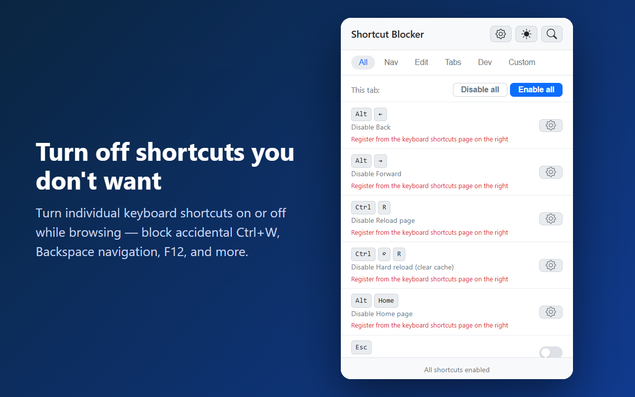 Shortcut Blocker スクリーンショット